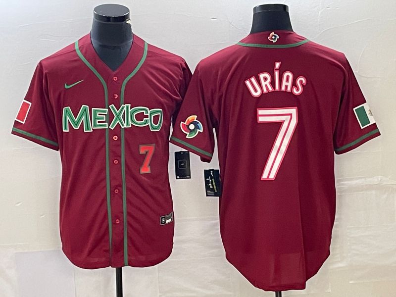 Men 2023 World Cub Mexico #7 Urias Red Nike MLB Jersey3